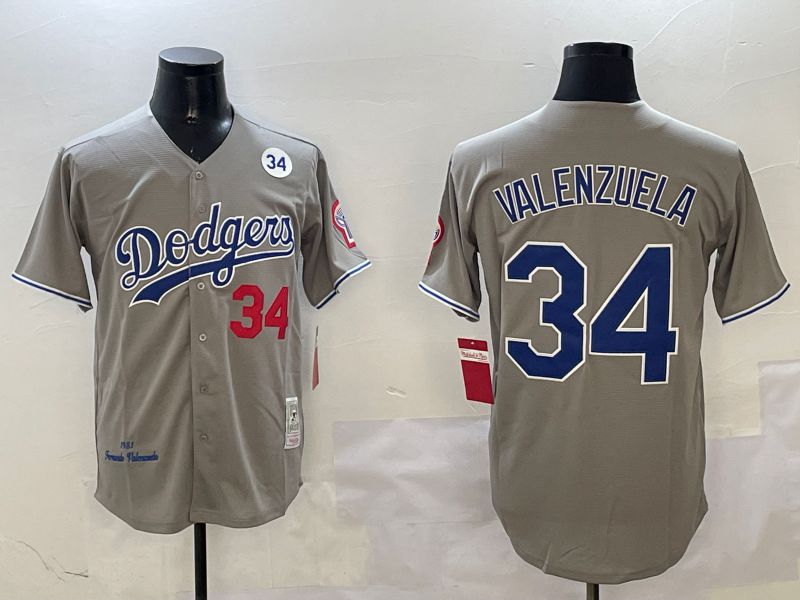 Men Los Angeles Dodgers #34 Valenzuela Grey Throwback Game 2025 Nike MLB Jersey style 3135->los angeles dodgers->MLB Jersey